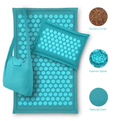 Patent Design Natural Linen Acupressure Mat Foot Shakti Plastic Spikes Massage Acupressure Mat and Pillow Set