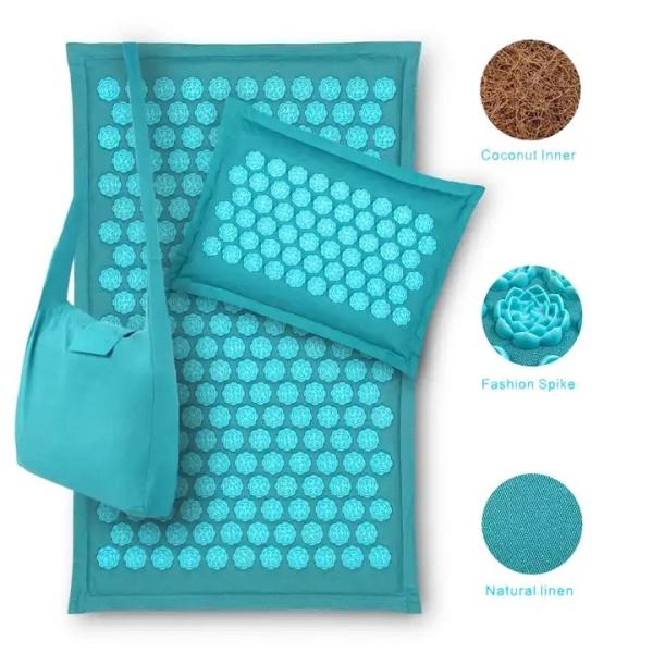 Patent Design Natural Linen Acupressure Mat Foot Shakti Plastic Spikes Massage Acupressure Mat and Pillow Set