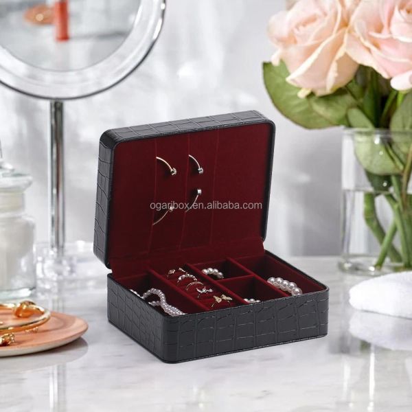 Spring Hinge Crocodile Pattern PVC Leather Girls Velvet Lining Gift Travel Jewellery Case