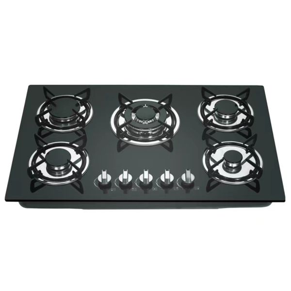 5 Burner Gas Cooktop with Automatic Ignition and Built in Tempered Glass Gas Stove