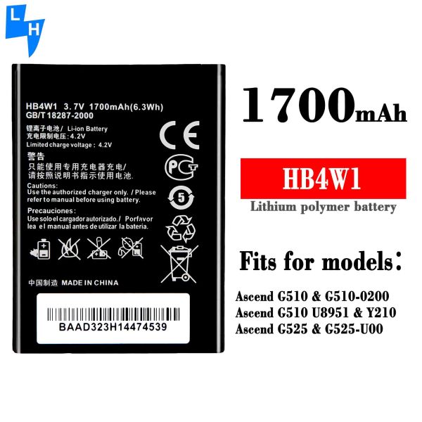 Stock 1900mAh HB4W1 Y301-A2 Y530 U8951 T8951 Bateria de telefone móvel para Huawei Y210 G510