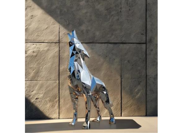 Décoration de jardin moderne Grande sculpture de loup en acier inoxydable