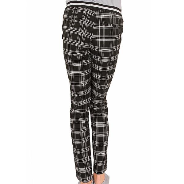 Stockpapa Black And Coffee Half Elastic Waist Plaid Skinny Pants womens