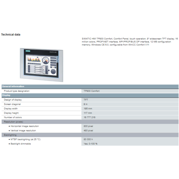 6AV2124-0JC01-0AX0 Siemens SIMATIC HMI TP900 Comfort Smart Panel Fast And Shipping