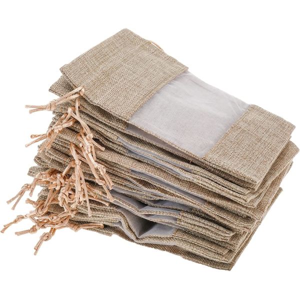 Burlap Sheer Bag Organza Bag Burlap Bags Gift Bags with Drawstring, for Wedding Party Favors Cosmetic Samples Mesh Pouch