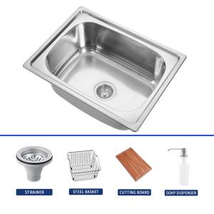 Кухонный раковина из нержавеющей стали с режущей доской и корзиной