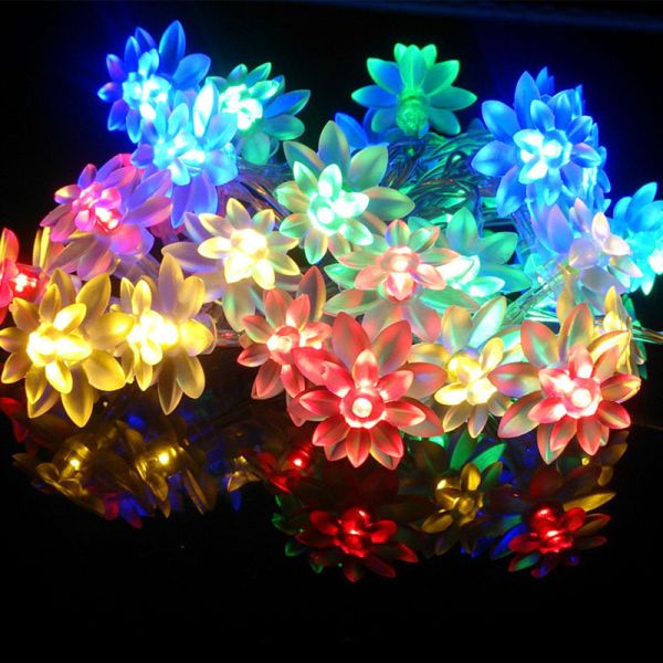 LED Lotus Solar String Lights for Holiday Decorations Color Changing Solar Garden Lights Holiday Decoration Light