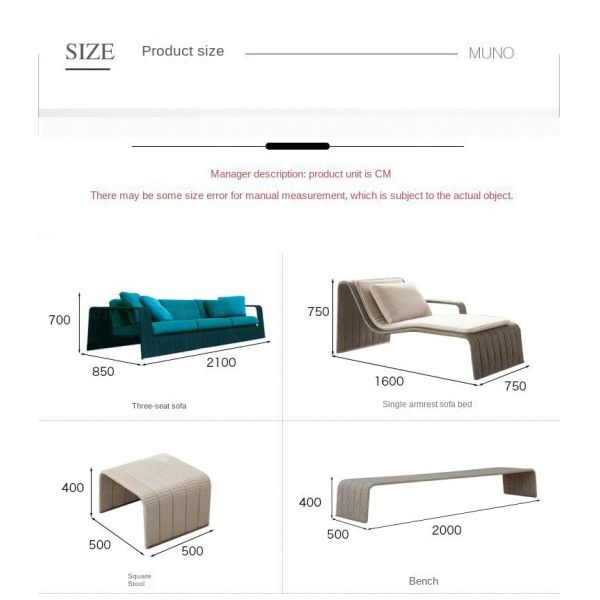 Exquisite Design Courtyard Garden Woven Rope Aluminum Sofa And Bench Chair Set