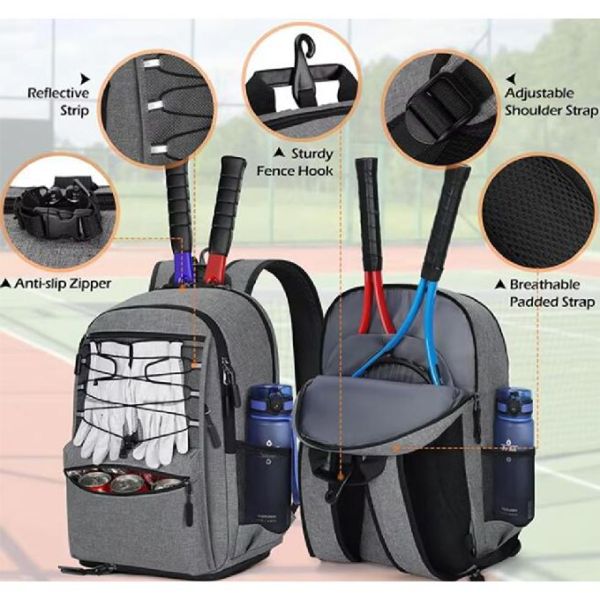 Многофункциональные теннисные ракетные сумки вмещают 2 ракетки с изолированным карманным вентиляционным обувным отсеком