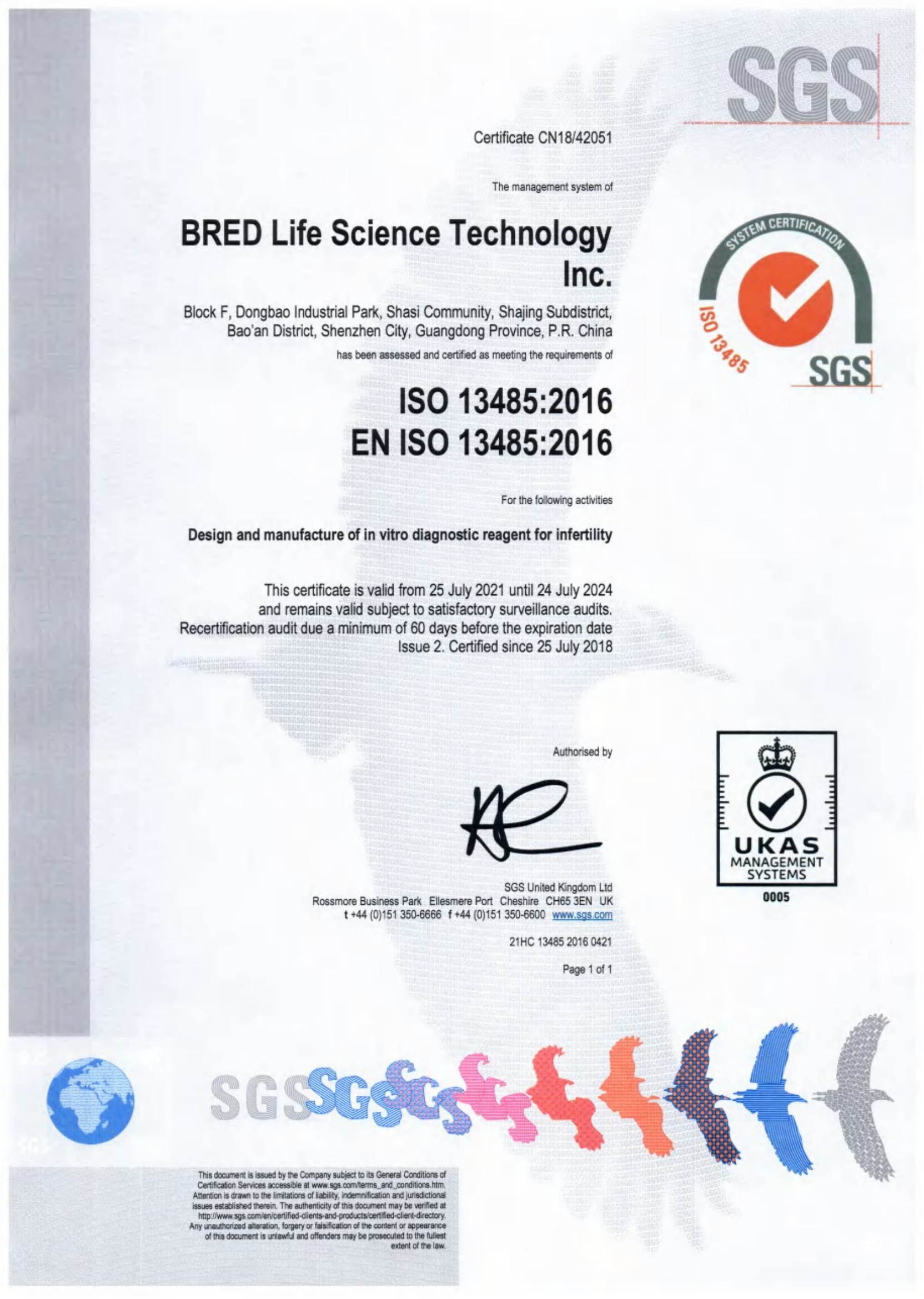 BRED Life Science Technology Inc. Certifications