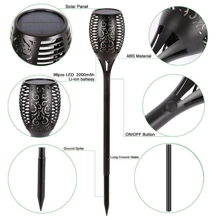 96 LED Waterproof Outdoor Landscape Decoration Dancing Flame Lighting Flickering Security Garden Solar torch light