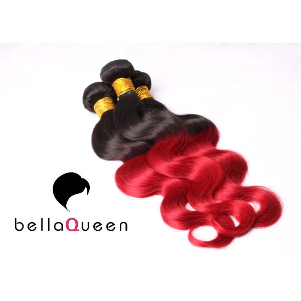 8-30 выдвижения волос Ombre Remy объемной волны дюйма с 1B плюс красный цвет