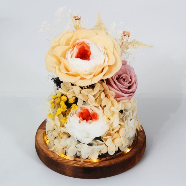 Eternal Preserved Flower Centerpiece Wedding Decor Element Rose Glass Dome