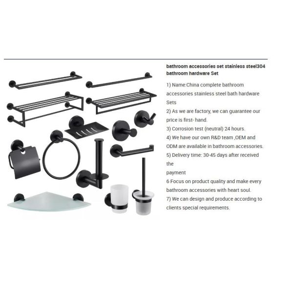 Contemporary Hotel Bath Hardware Sets Luxury Stainless Steel 304 Black
