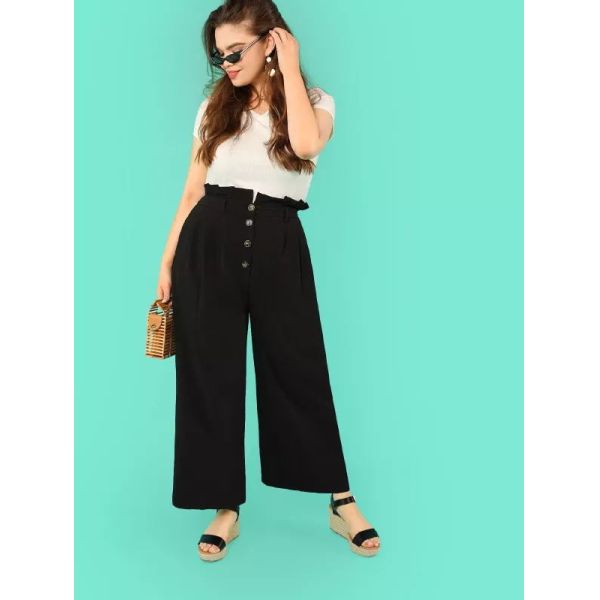factory clothing manufacturer new style black custom women wide pants with four bottons