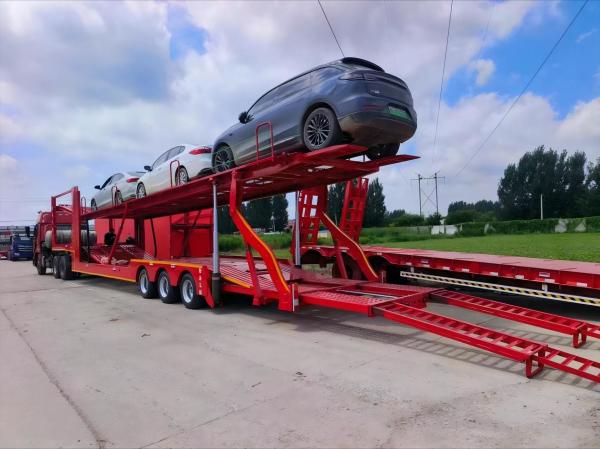 CIMC 2 or 3 axles skeleton type truck 5 to 10 car carrier Tandem Trailer With Ramp Double Deck Auto Car Carrier Semi Trailer