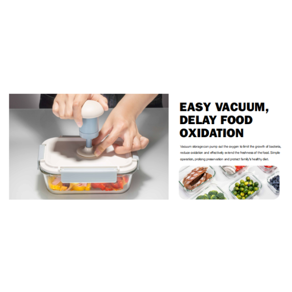 IKOO Wholesale Vacuum Glass Food Containers 370ml to 1050ml with Manual Pump