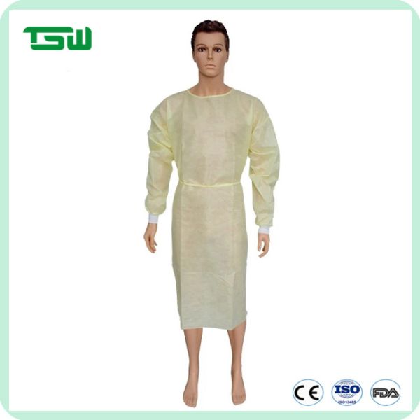 Long Sleeve Yellow Nonwoven Hospital Disposable Gowns XL