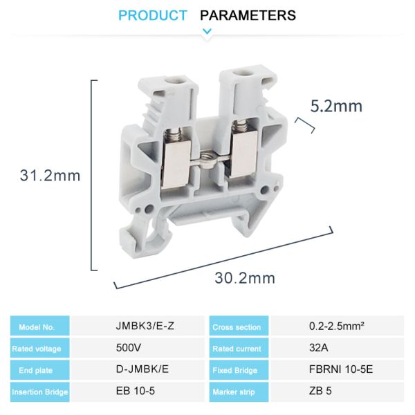 2.5 Mm² Screw Terminal Block For Din Rail 15 Mm Width