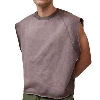 Unisex Heavyweight 100% Cotton Ribbed Crew Neck Raw Hem Cropped Boxy Fit Sleeveless T Shirts