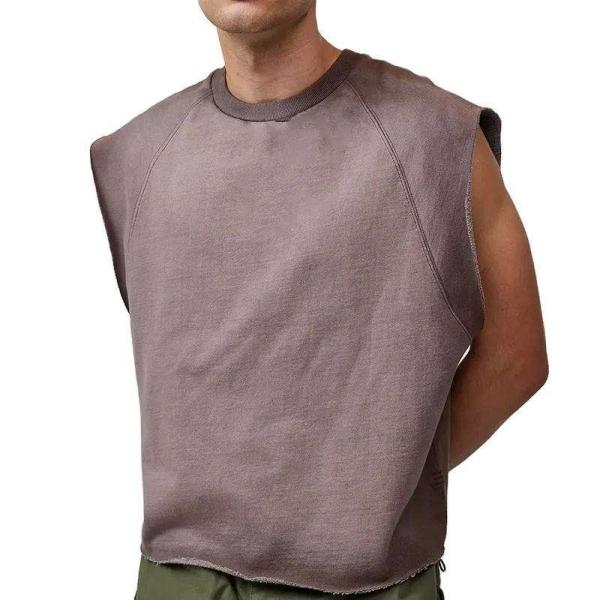 Unisex Heavyweight 100% Cotton Ribbed Crew Neck Raw Hem Cropped Boxy Fit Sleeveless T Shirts
