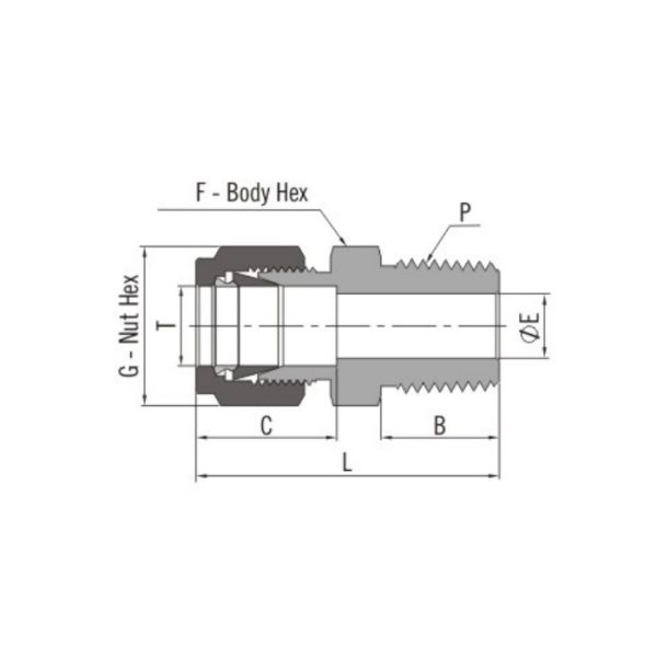 Fractional Tube NPT Compression Tube Fittings High Hardness Straight Male Connectors