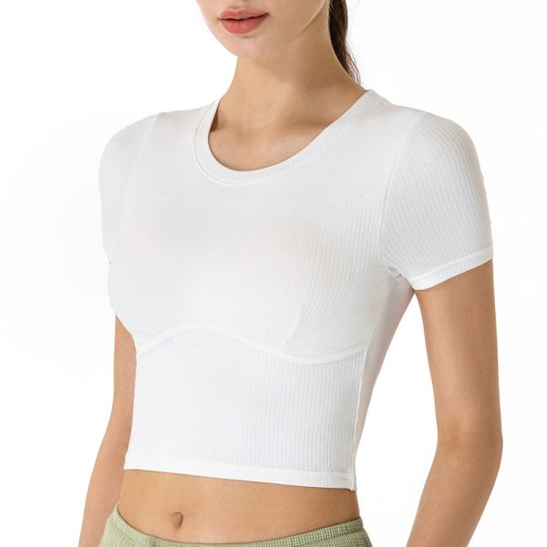Navel Exposed Short Sleeve Ladies Yoga Tops XL 2XL Skin Friendly