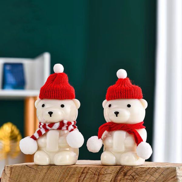 Plastic Juice Milktea Bottle with Cap Reusable Bear Shape