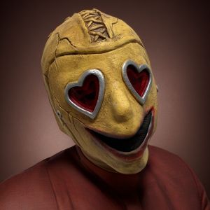 Creepy Heart Eyes Slasher Mask with Grin, Realistic Yellow Horror Latex Mask for