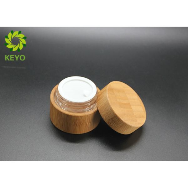 Brown Color Cosmetic Cream Jar , Glass Cosmetic Jars With Bamboo Material
