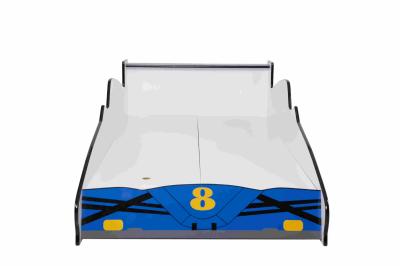 Blue Durable Wooden Race Car Toddler Bed With Colorful Character Graphics