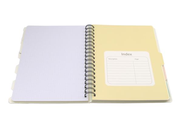 Metal Spiral Presentation Book B5 Diecutting Wood Grain Hard Cover With Index Divider