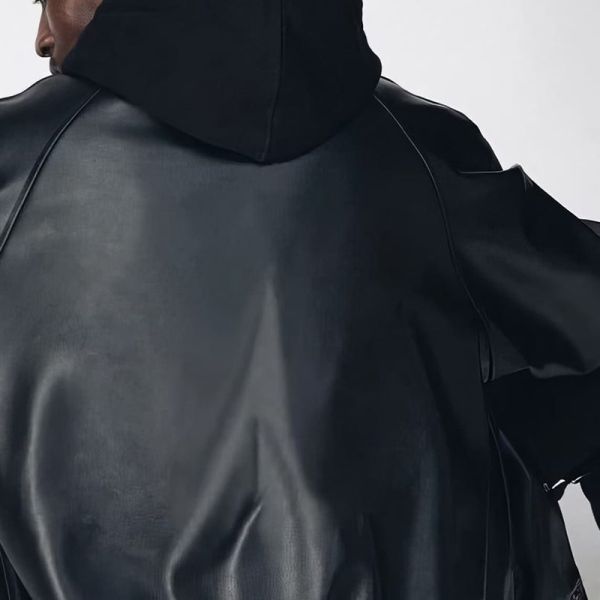 Vêtements de rue en cuir Pu Vêtements de baseball en cuir noir Vêtements de rue de style vintage Eco-friendly