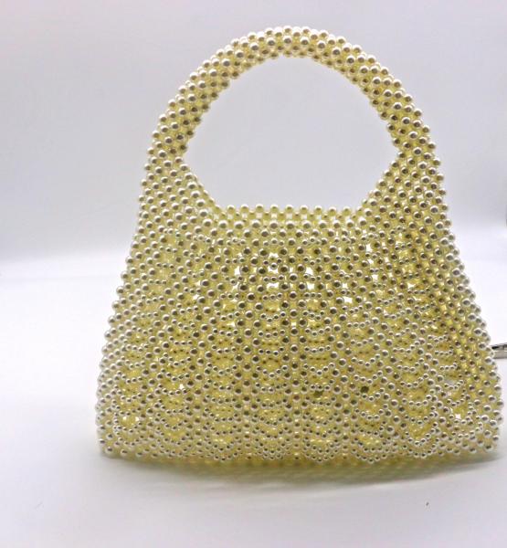 Fashion White Pearl Handbag Hand Woven For Women 23cm Height 22cm Length