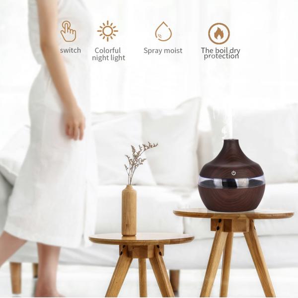 300ML 2W 35ml/h Wood Grain Aroma Diffuser For Bedroom