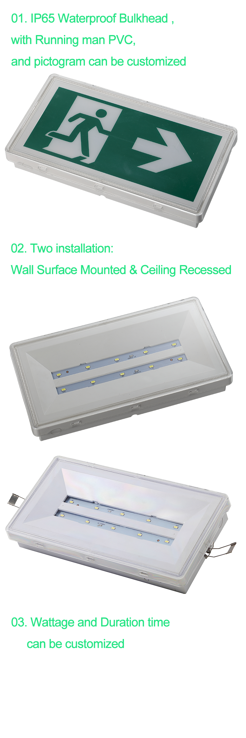 IP65 Waterproof Commercial LED Emergency Light PC Casing