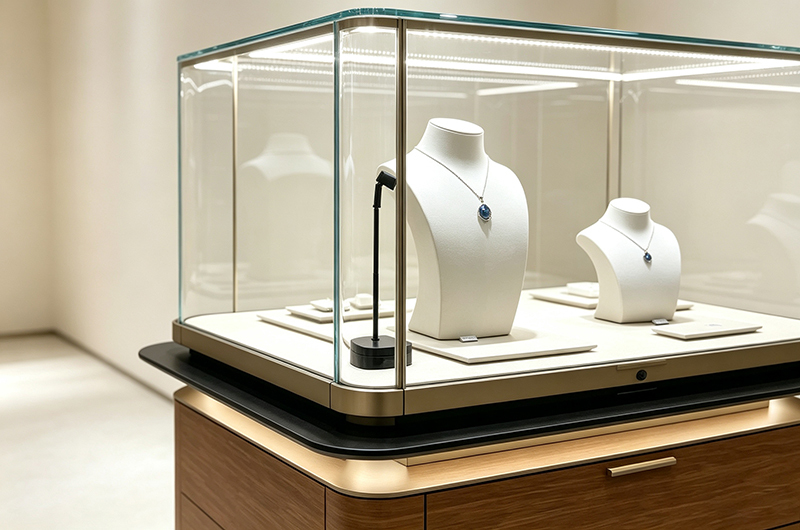 Full Surround Jewellery Glass Counter LED Strip Tempered Glass Display Cases