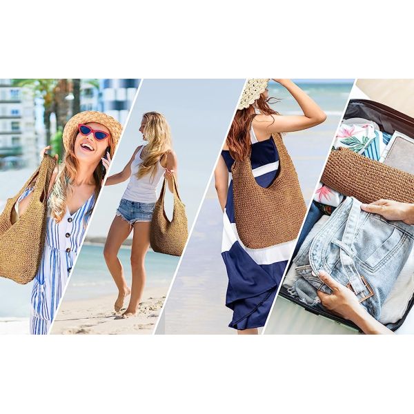 Woven Tote Bag for Women Large Straw Bags Summer Beach Hand-woven Shoulder Bag Boho Rattan Handbag