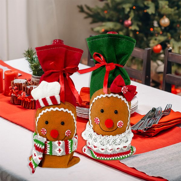 Christmas Wine Bottle Covers Bag Snowman Santa Claus Champagne Bottle Cover Sleeve Merry Christmas Year Table Decorations