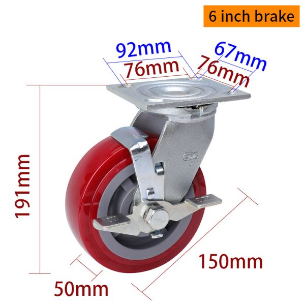 Zinc Coating Heavy Duty Casters 6 Swivel Caster With Brake 736-86
