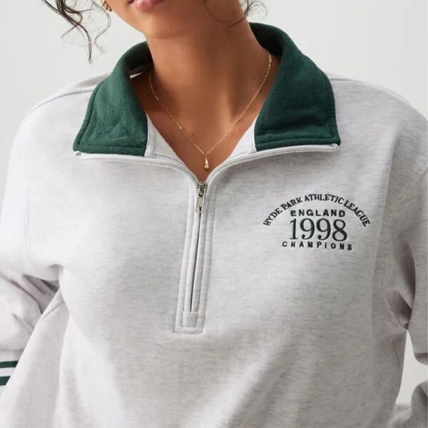 Sporty College Style Half Zip Sweatshirt with Contrast Striped Trim