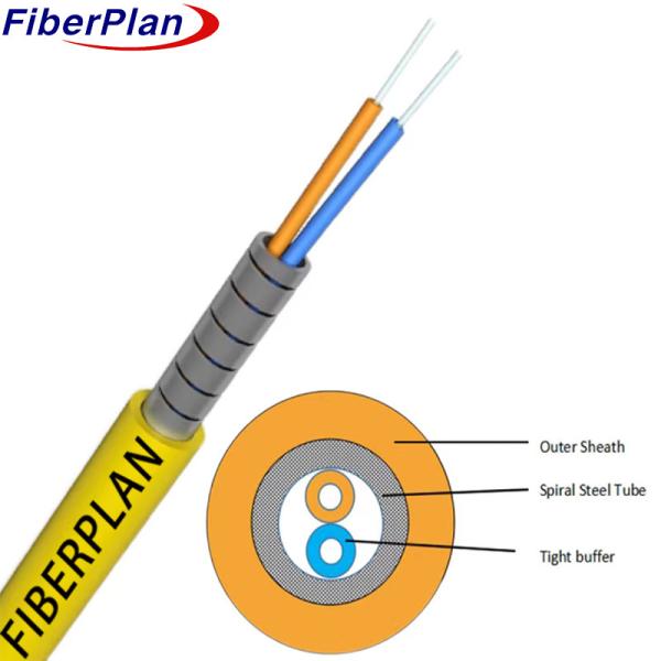 2 núcleos de aço em espiral blindado de fibra óptica para interiores