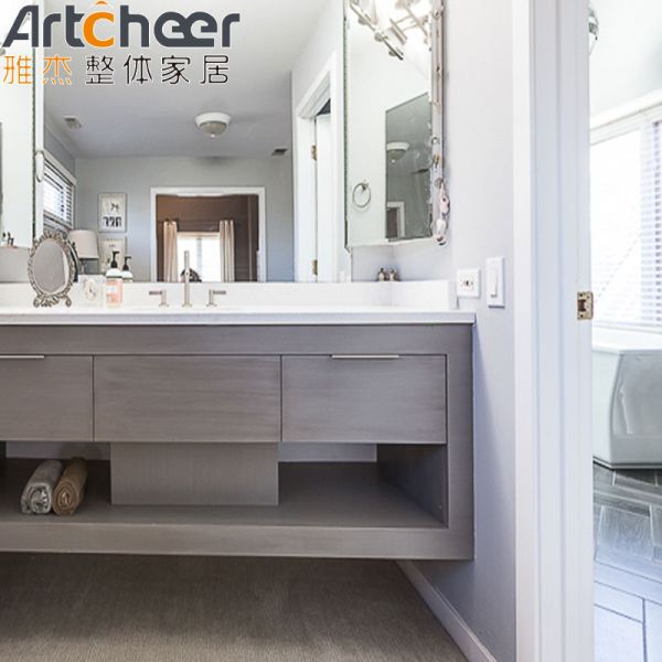 Wall Mounted Bathroom Vanity Combo with Double Sinks and LED Light Mirror