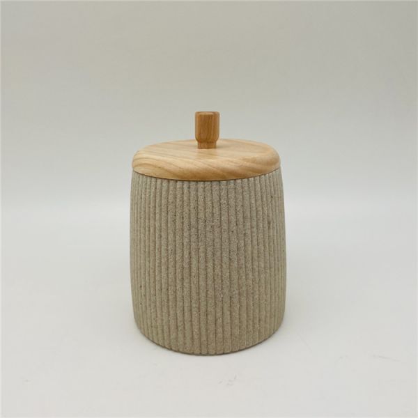 Beige Vertical Stripe Polyresin Bathroom Accessories Round Bathroom Tumbler Holder