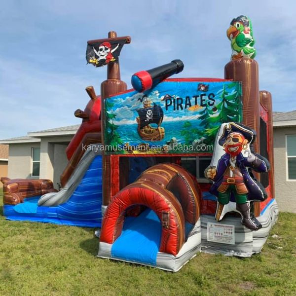 27ft Adults Size Pirate Ship Inflatable Bounce House with Slide and WaterSlide Combo