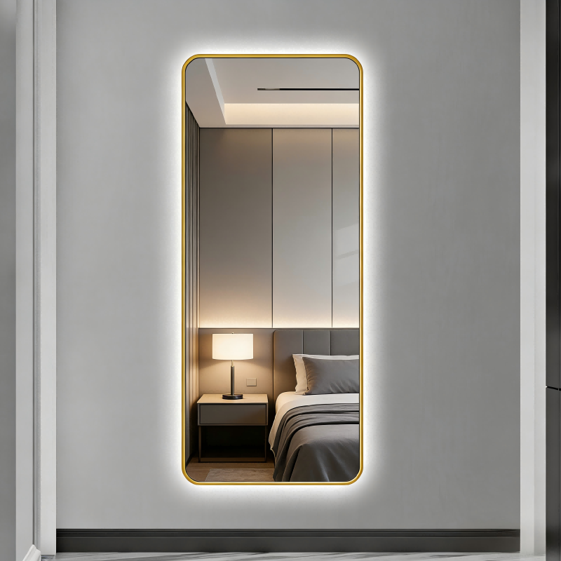 Factory Direct Sales Frameless LED Lamp Mirror Bedroom Dresser Full Body Mirror High Definition Rectangular Hotel Wall Mirror
