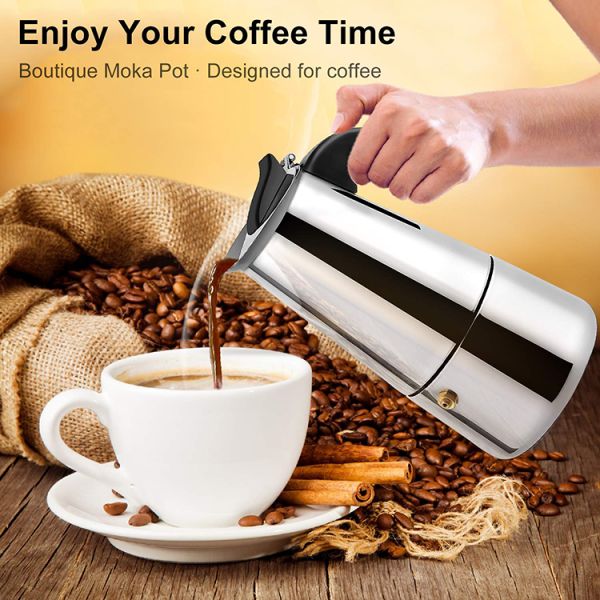 SGS 100ml к создателю эспрессо Stovetop нержавеющей стали бака 450ml мини Moka
