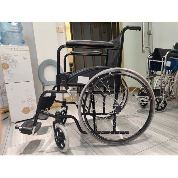 Fixed Armrest Folding Steel Wheelchair Weight Limit 100kgs