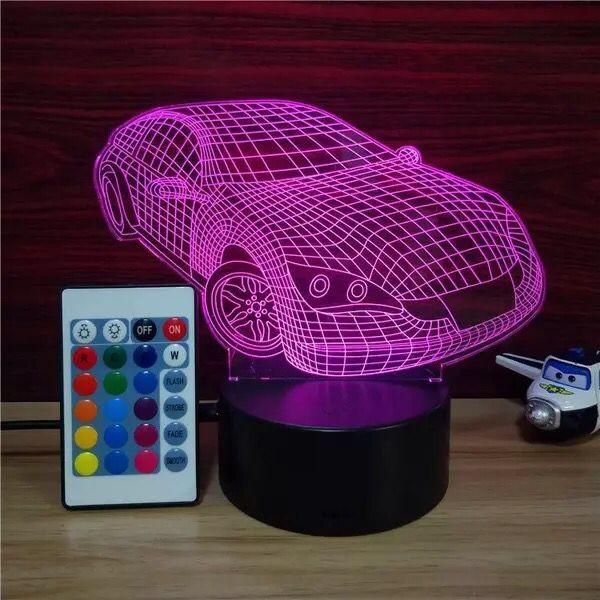 Popular Super Car Designs Acrylic 3D LED Night Light for Gift   rechargeable and remote control for many colors