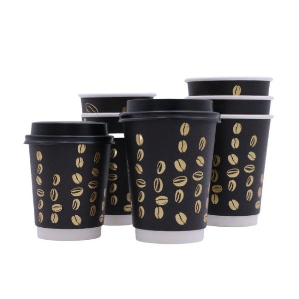 Black Paper Coffee Cup Eco Friendly Compostable For Hot Chocolate Drinks